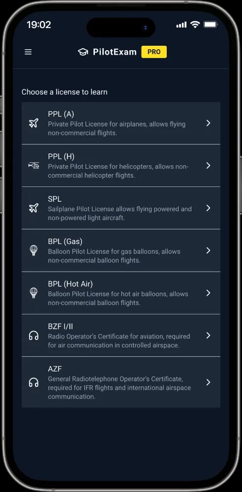 PilotExam in dark mode