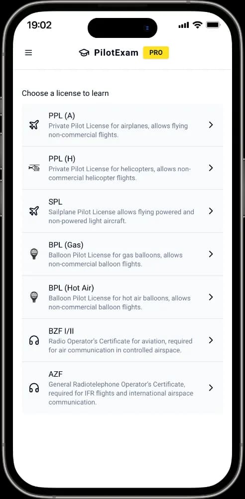 PilotExam in light mode