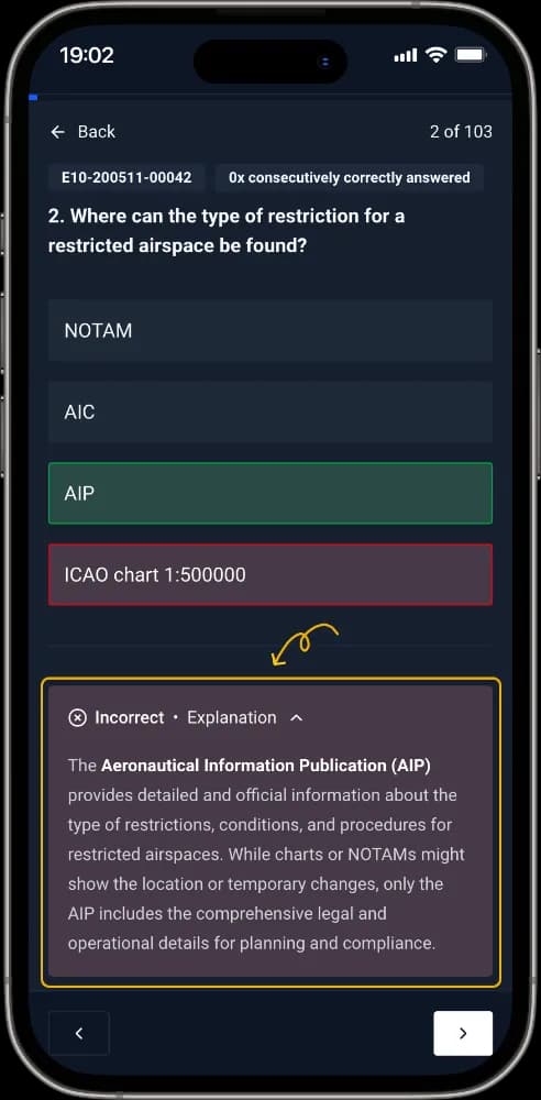 Explanation after answering incorrectly