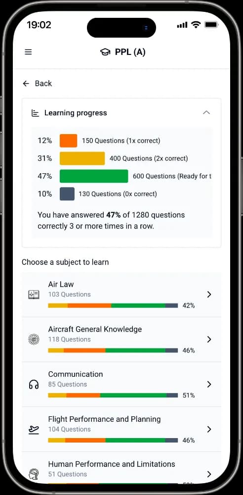 Screenshot of the PilotExam app